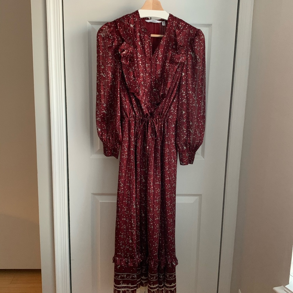 & Other Stories printed ruffle bib midi dress